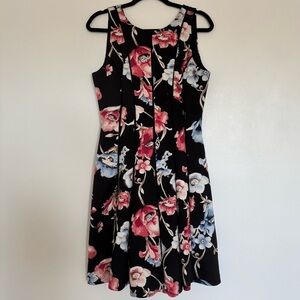 White House Black Market Black Cerise Floral Scuba Fit Flare Dress